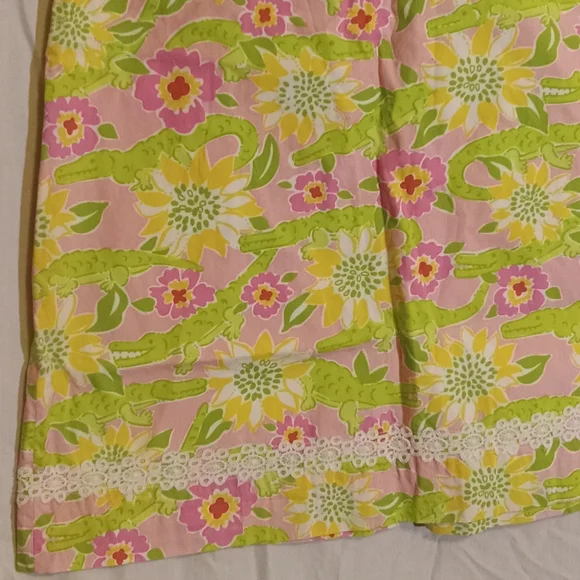 🎁🩷💚⚜️Lilly Pulitzer⚜️🩷💚Shift Dress Pink Green Gator Sleeveless Lace Size 8 - Picture 11 of 13